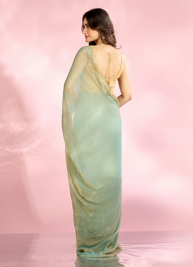 Mohey Women Ethereal Light Blue Organza Saree