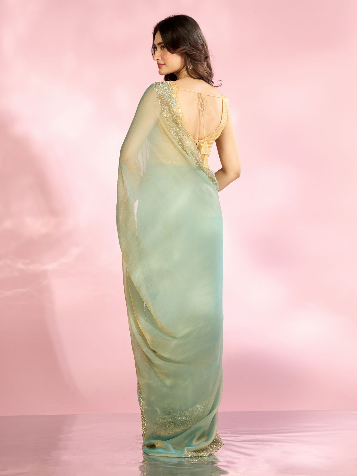 Mohey Women Ethereal Light Blue Organza Saree
