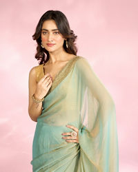 Mohey Women Ethereal Light Blue Organza Saree