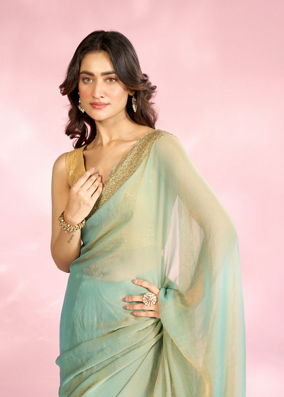 Mohey Women Ethereal Light Blue Organza Saree