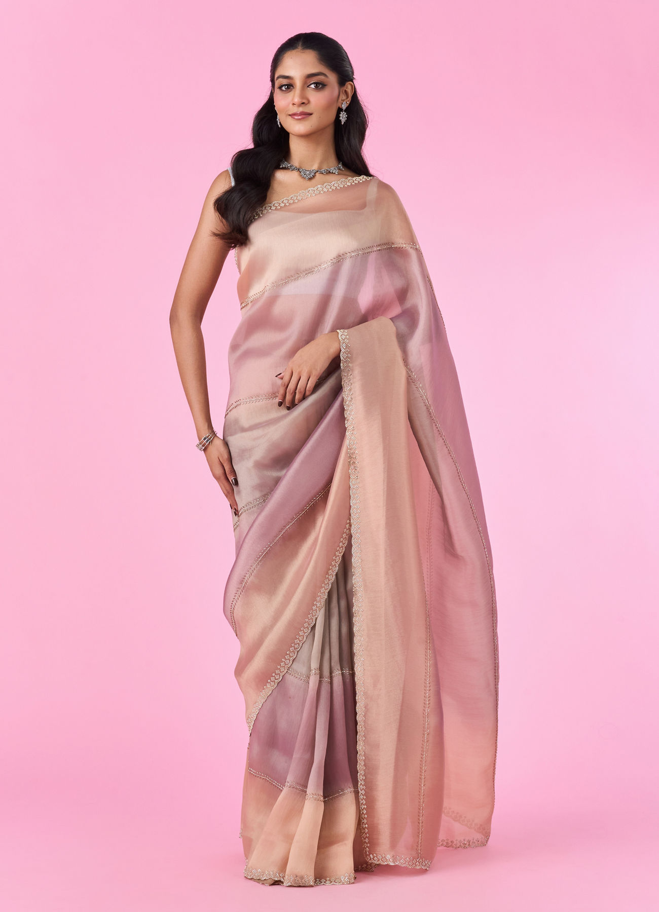 Mohey Women Purple Palette Organza Saree