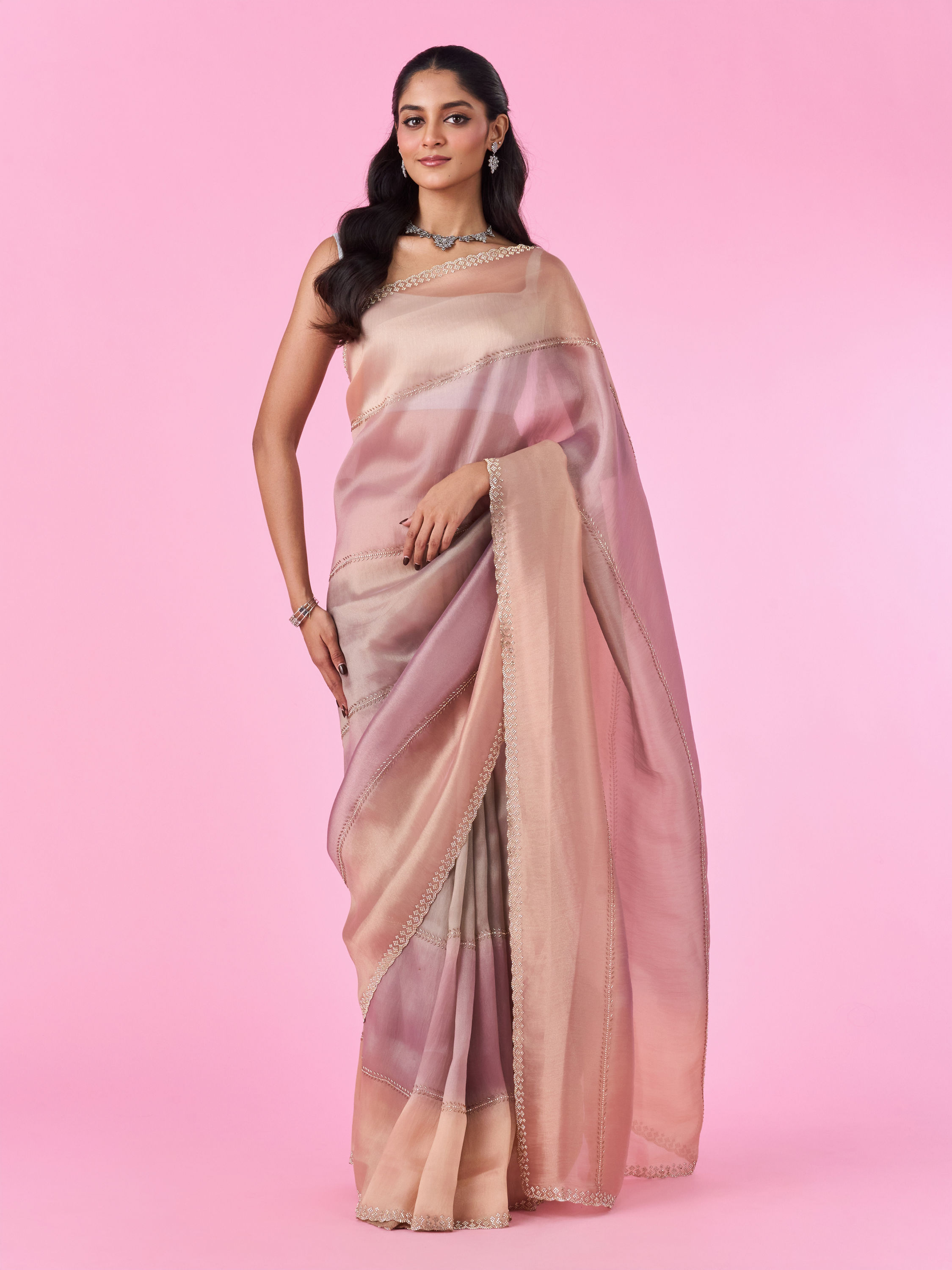 Mohey Women Purple Palette Organza Saree