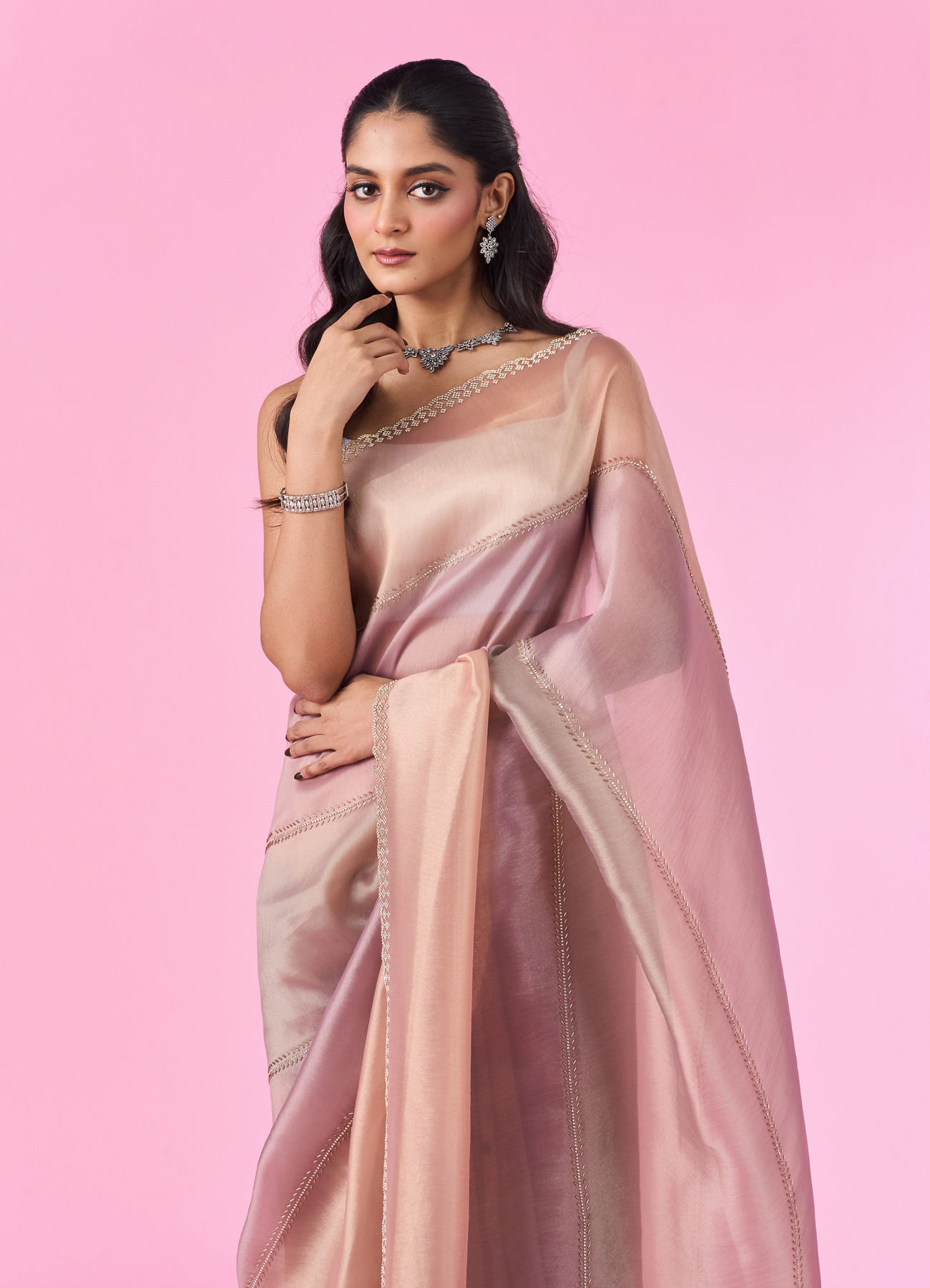 Mohey Women Purple Palette Organza Saree