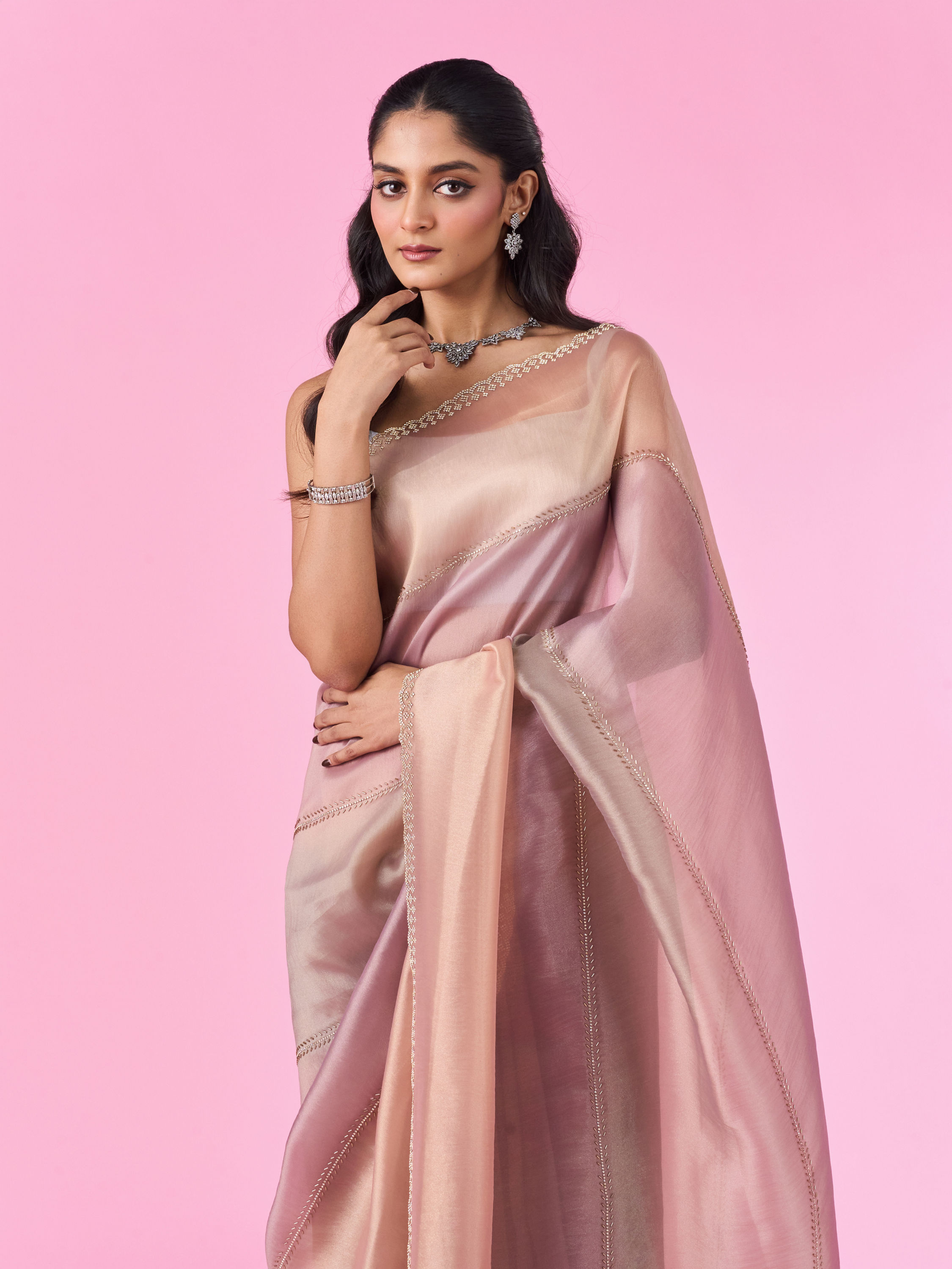 Mohey Women Purple Palette Organza Saree