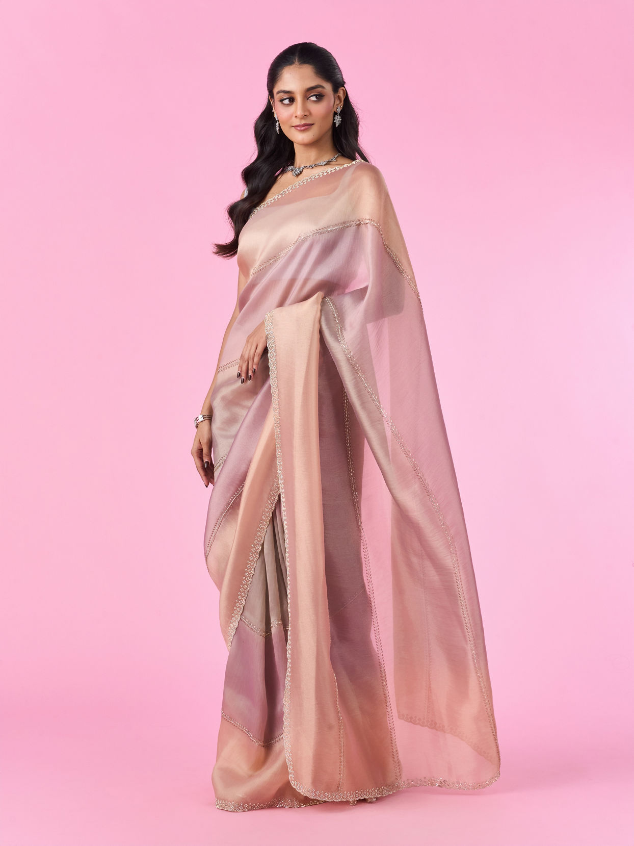 Mohey Women Purple Palette Organza Saree