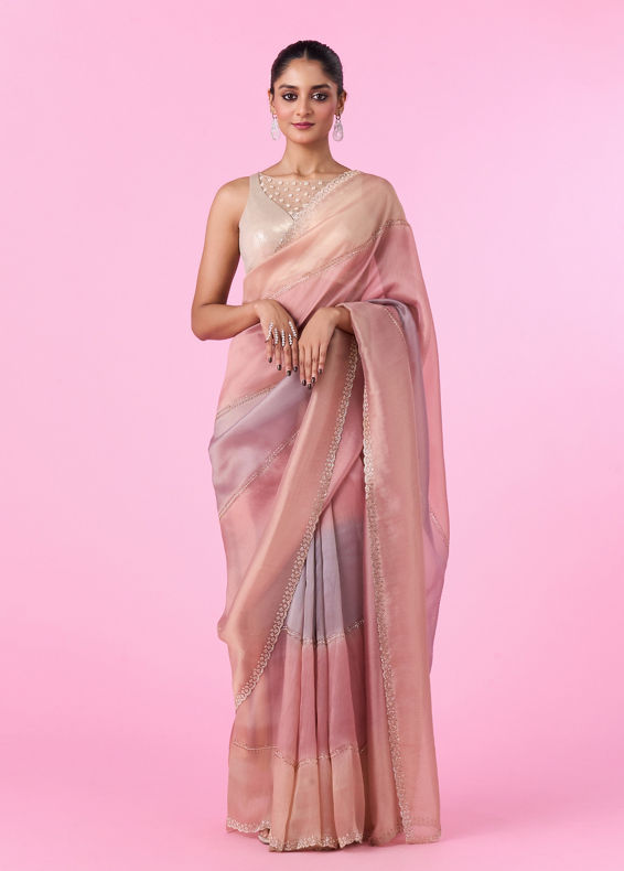 Mohey Women Pink Organza Saree