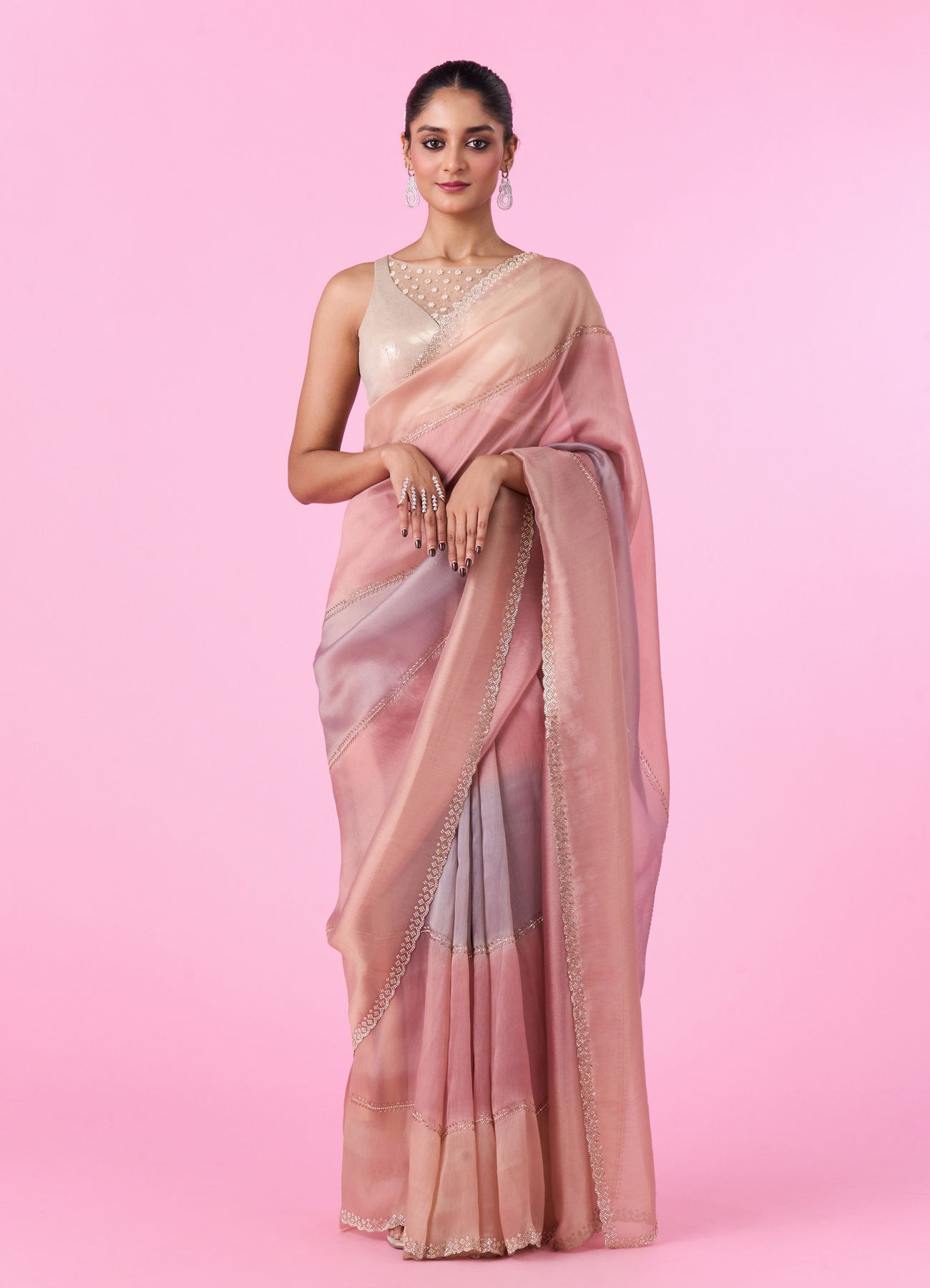 Mohey Women Pink Organza Saree