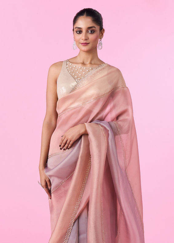 Mohey Women Pink Organza Saree
