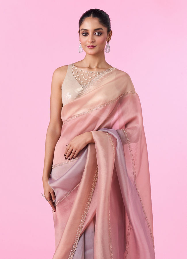 Mohey Women Pink Organza Saree