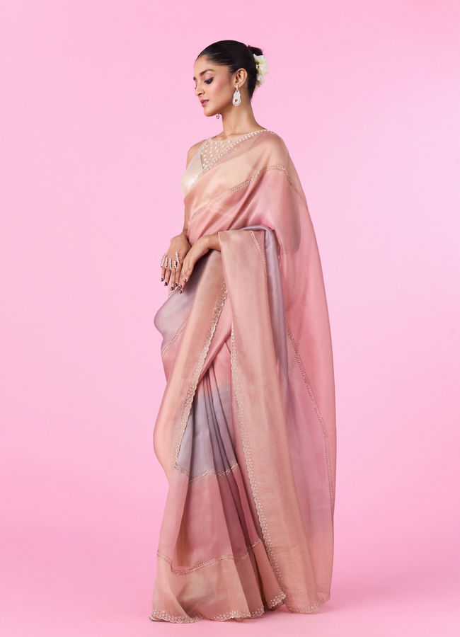 Mohey Women Pink Organza Saree