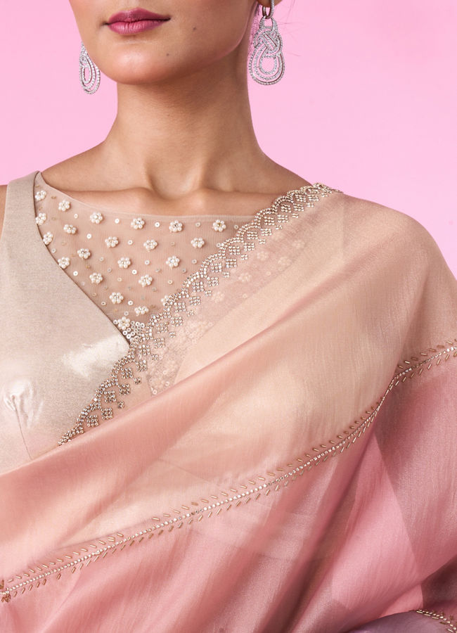 Mohey Women Pink Organza Saree