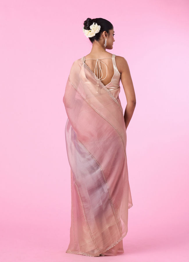 Mohey Women Pink Organza Saree