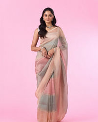 Mohey Women Sea Green-Fawn Organza Party Wear Saree