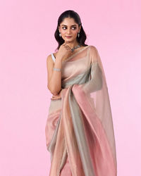 Mohey Women Sea Green-Fawn Organza Party Wear Saree