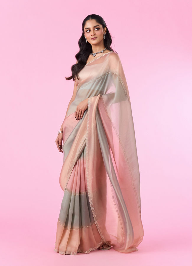 Mohey Women Sea Green-Fawn Organza Party Wear Saree