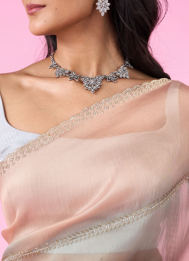 Mohey Women Sea Green-Fawn Organza Party Wear Saree