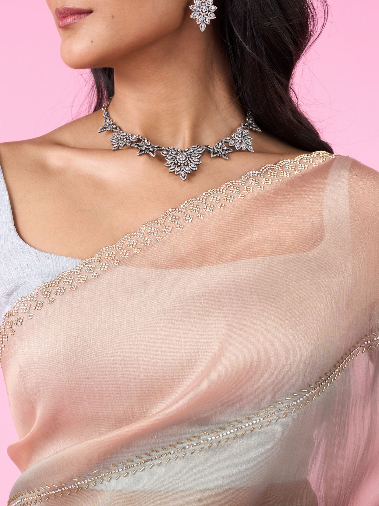 Mohey Women Sea Green-Fawn Organza Party Wear Saree