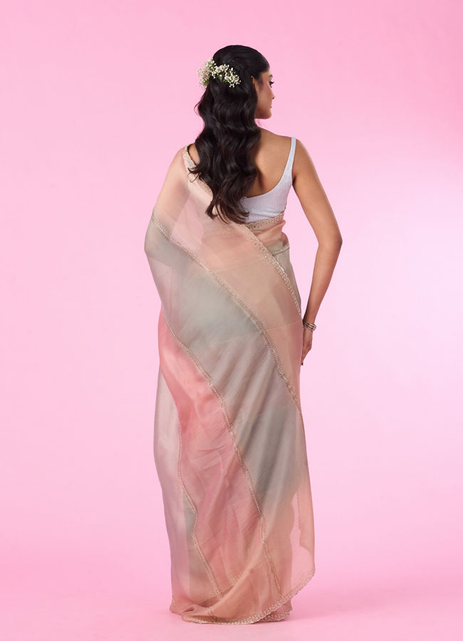 Mohey Women Sea Green-Fawn Organza Party Wear Saree