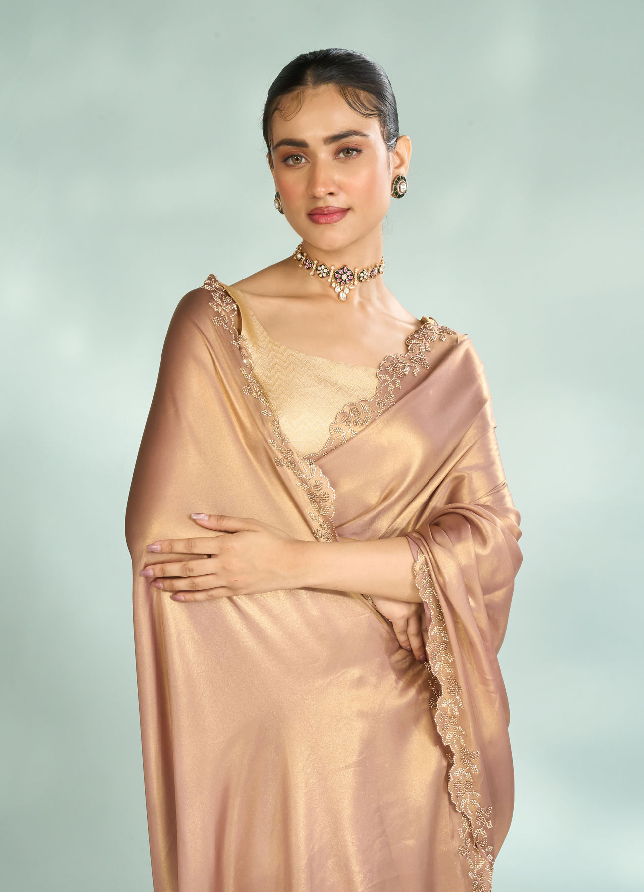 Mohey Women Dusty Pink Celestial Saree