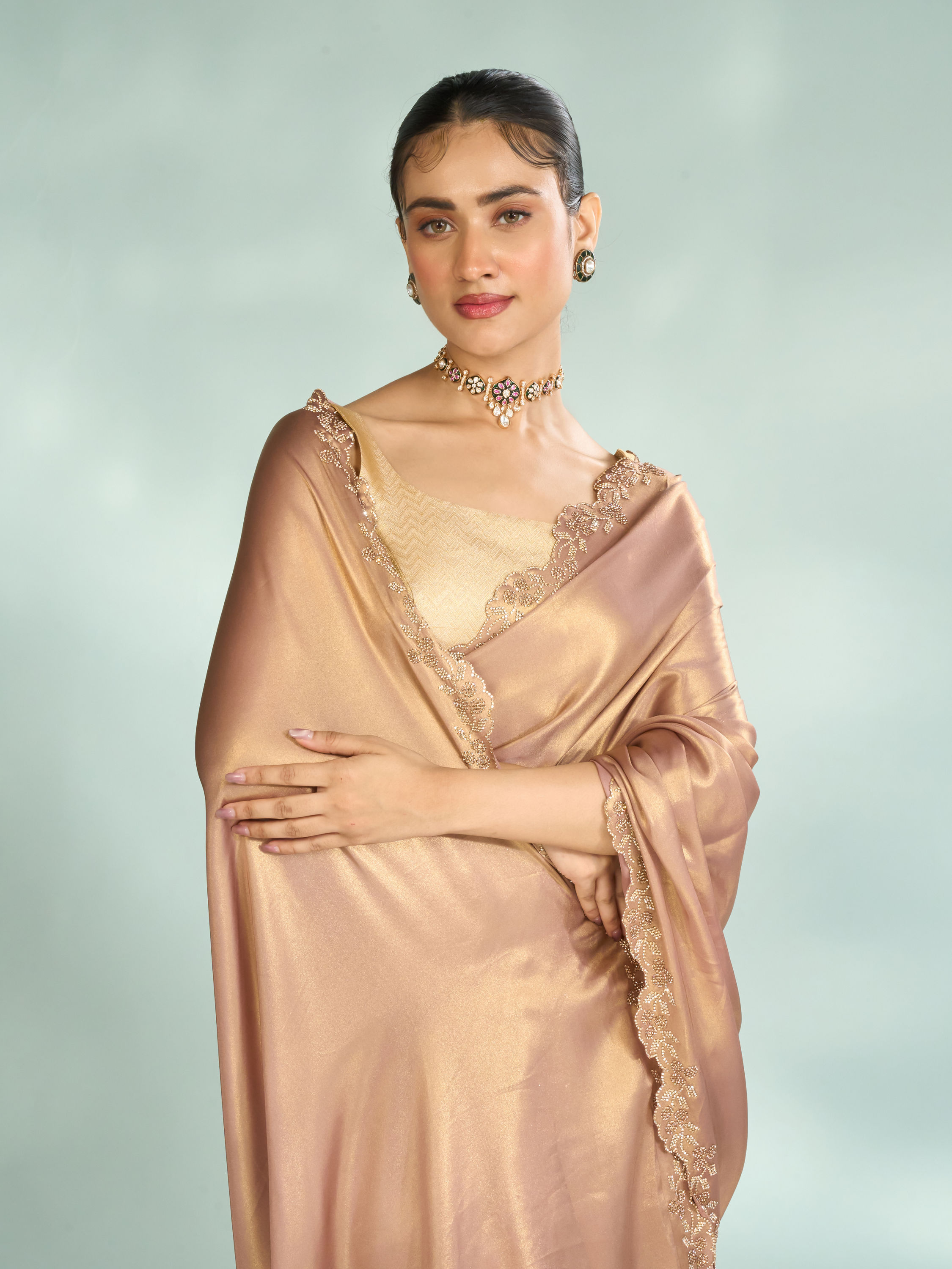Mohey Women Dusty Pink Celestial Saree