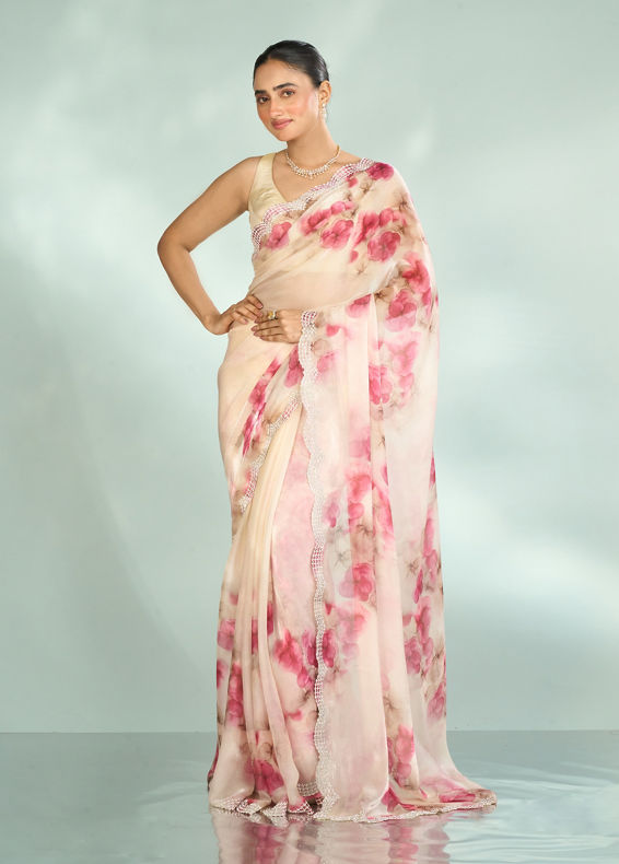 Mohey Women Elegant Pink Organza Saree Collection