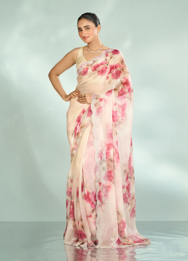 Mohey Women Elegant Pink Organza Saree Collection