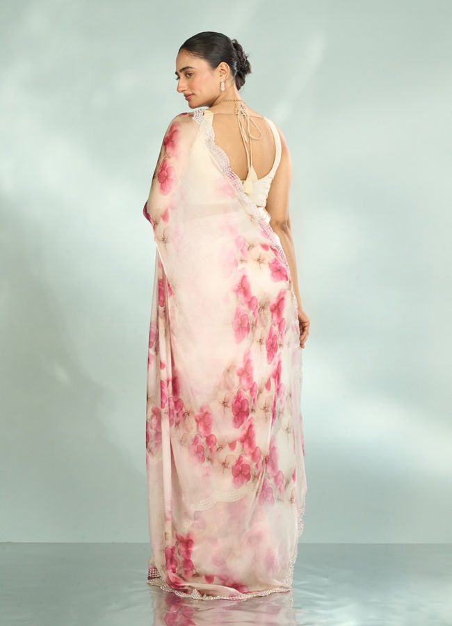 Mohey Women Elegant Pink Organza Saree Collection