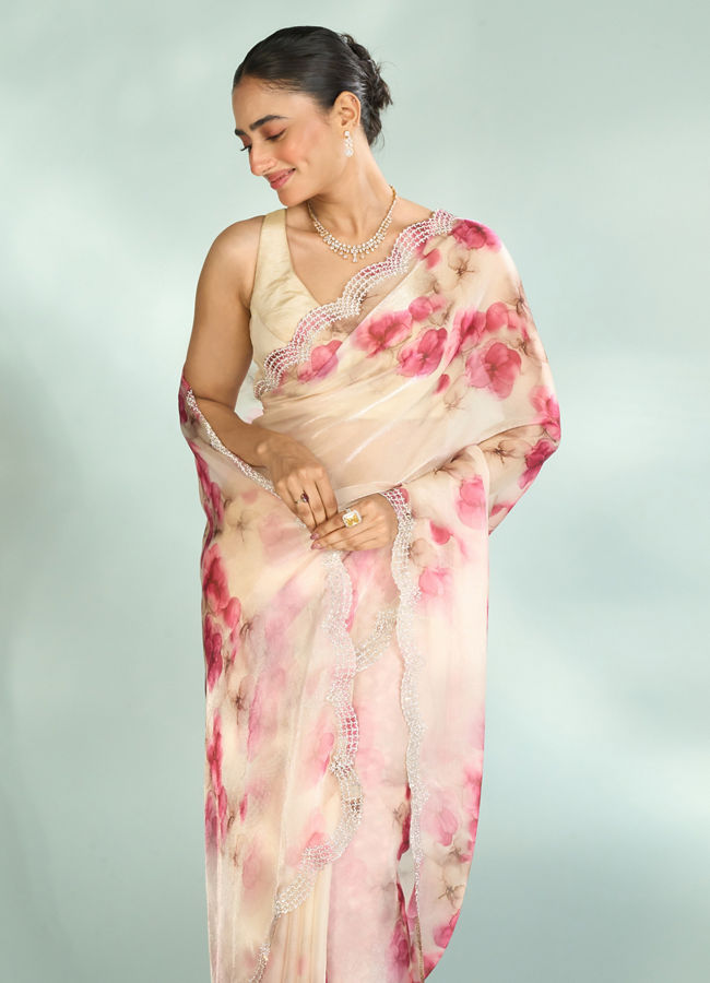 Mohey Women Elegant Pink Organza Saree Collection