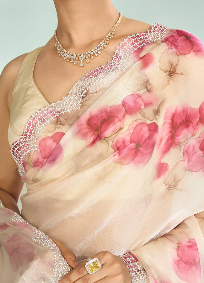 Mohey Women Elegant Pink Organza Saree Collection