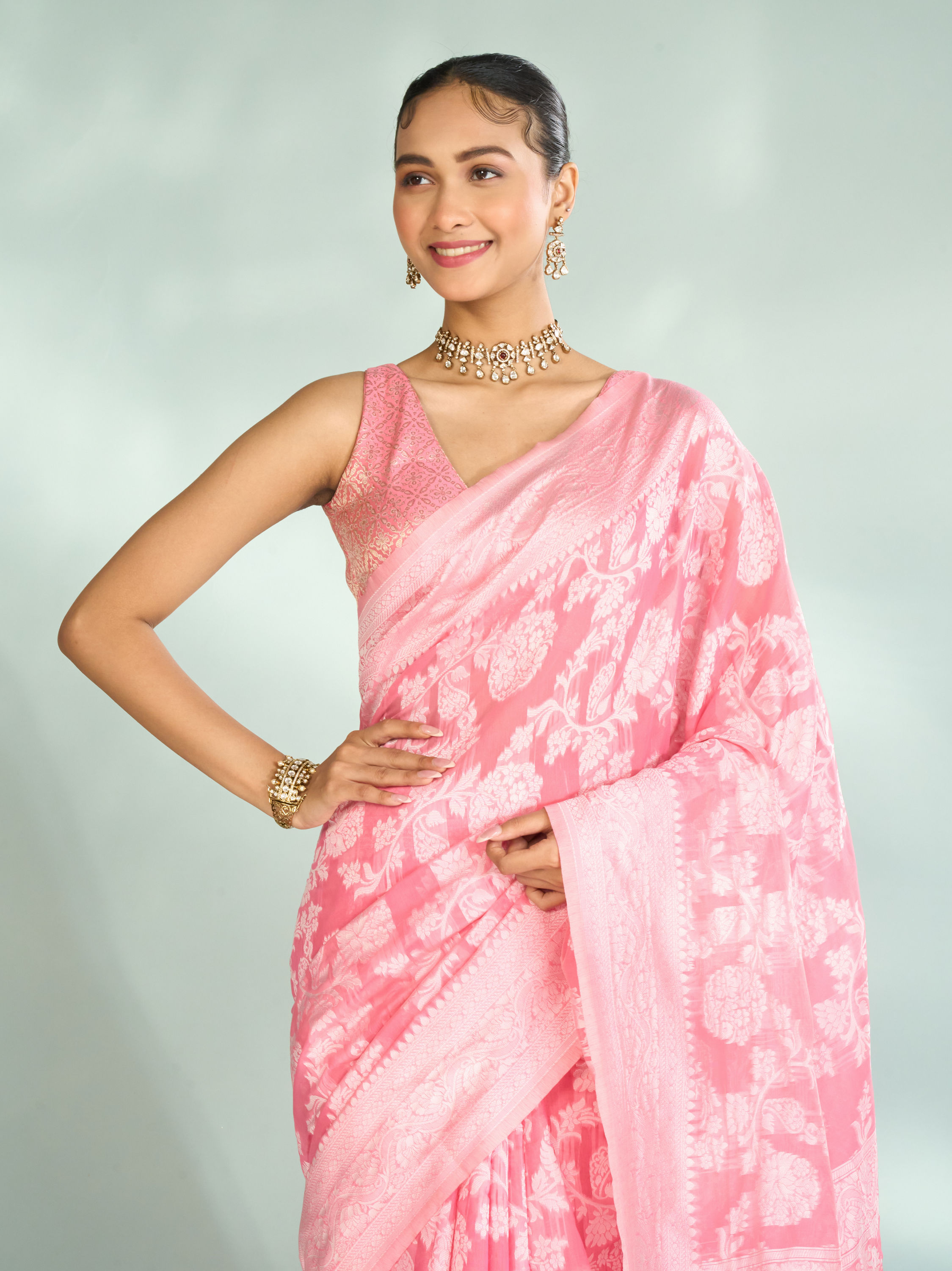Mohey Women Pink Serenity Art Silk Saree