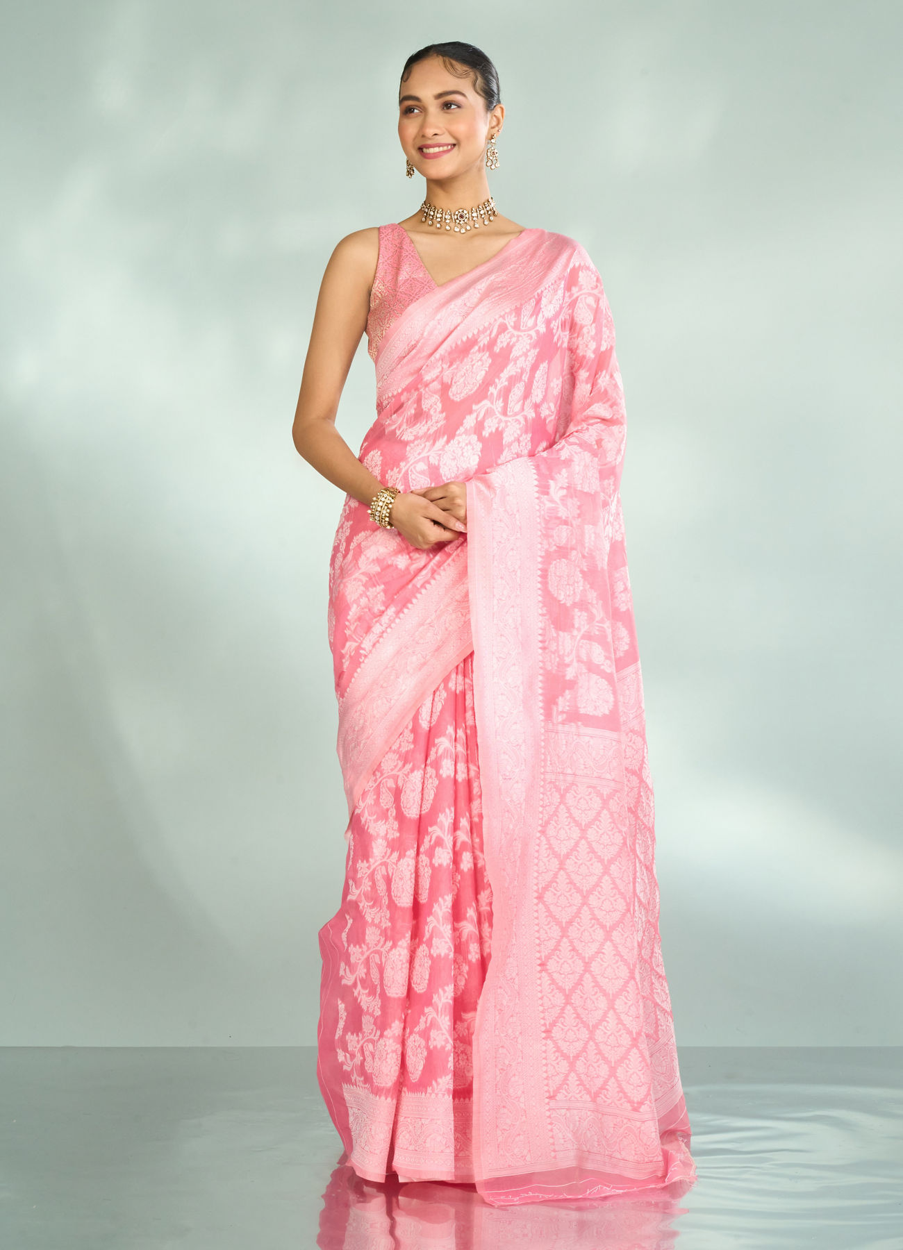 Mohey Women Pink Serenity Art Silk Saree