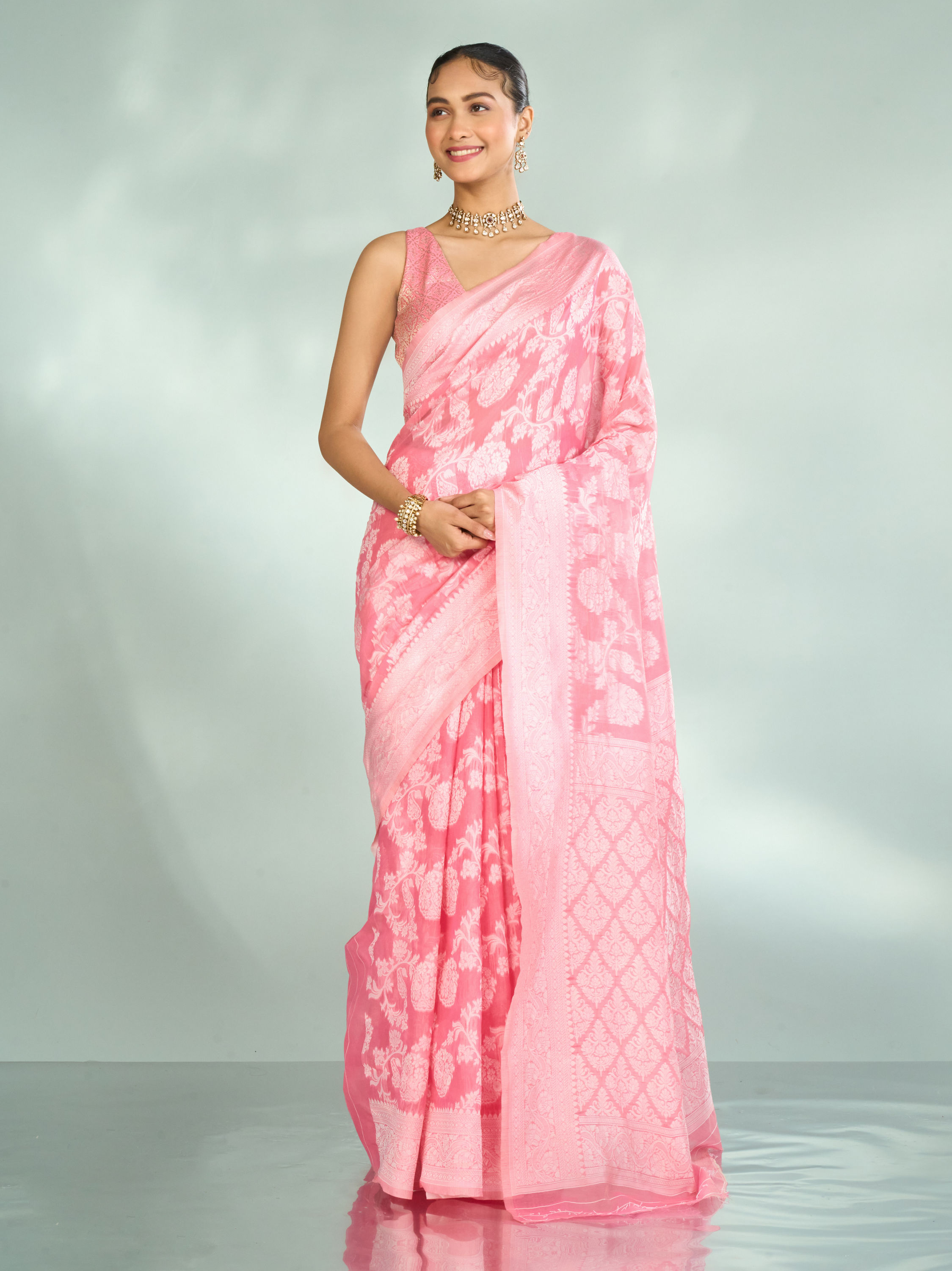 Mohey Women Pink Serenity Art Silk Saree