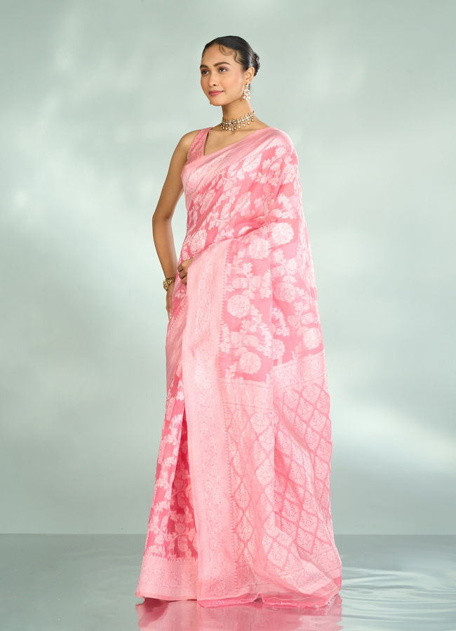 Mohey Women Pink Serenity Art Silk Saree