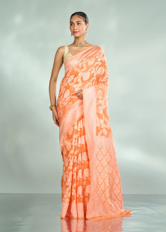 Mohey Women Vibrant Orange Saree