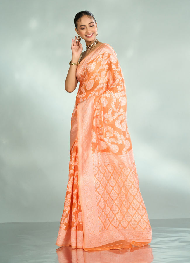 Mohey Women Vibrant Orange Saree