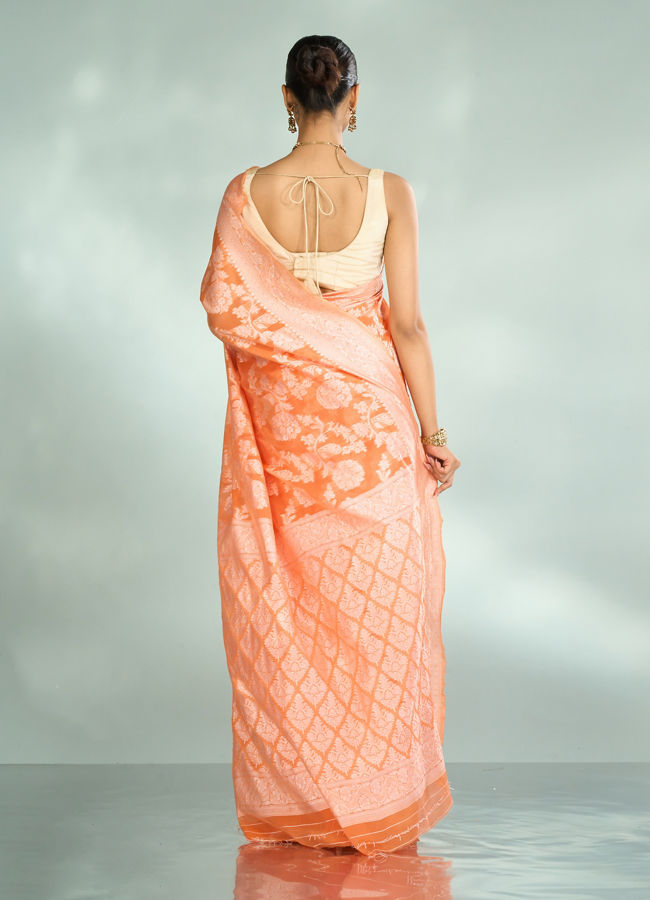 Mohey Women Vibrant Orange Saree