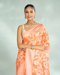 Mohey Women Vibrant Orange Saree