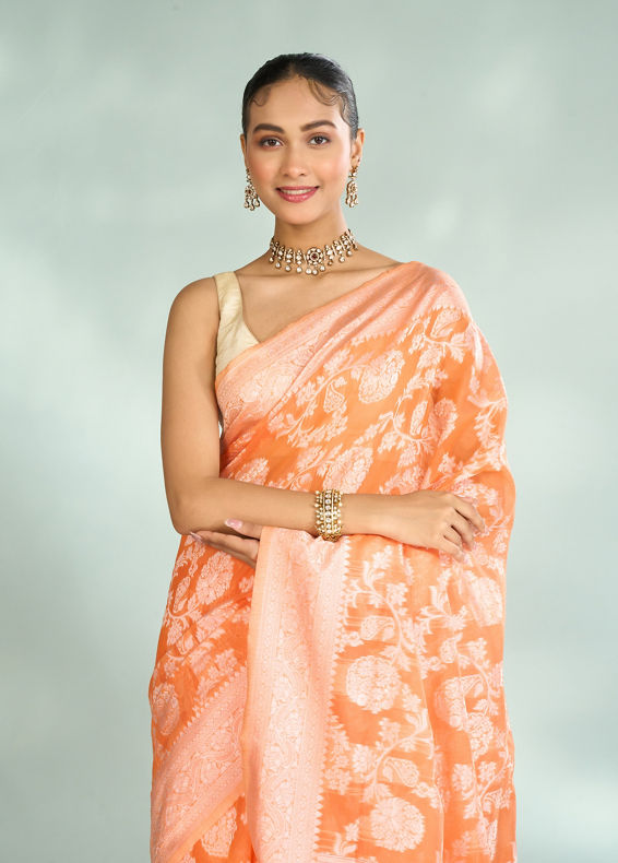 Mohey Women Vibrant Orange Saree