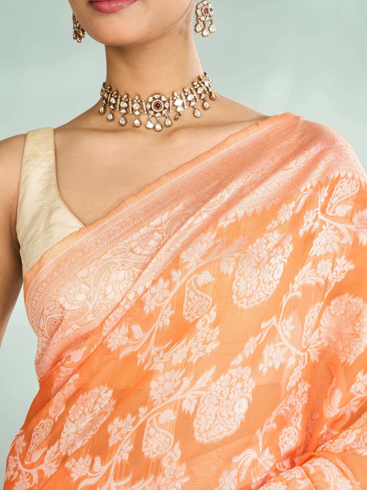 Mohey Women Vibrant Orange Saree
