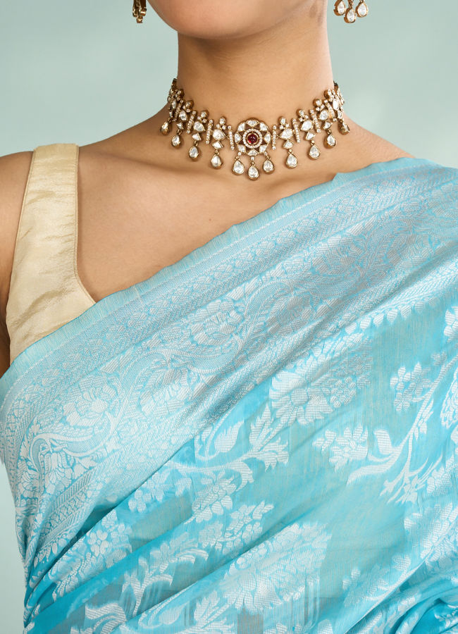 Mohey Women Elegant Light Blue Charm Saree