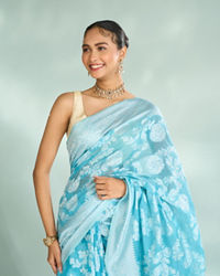 Mohey Women Elegant Light Blue Charm Saree