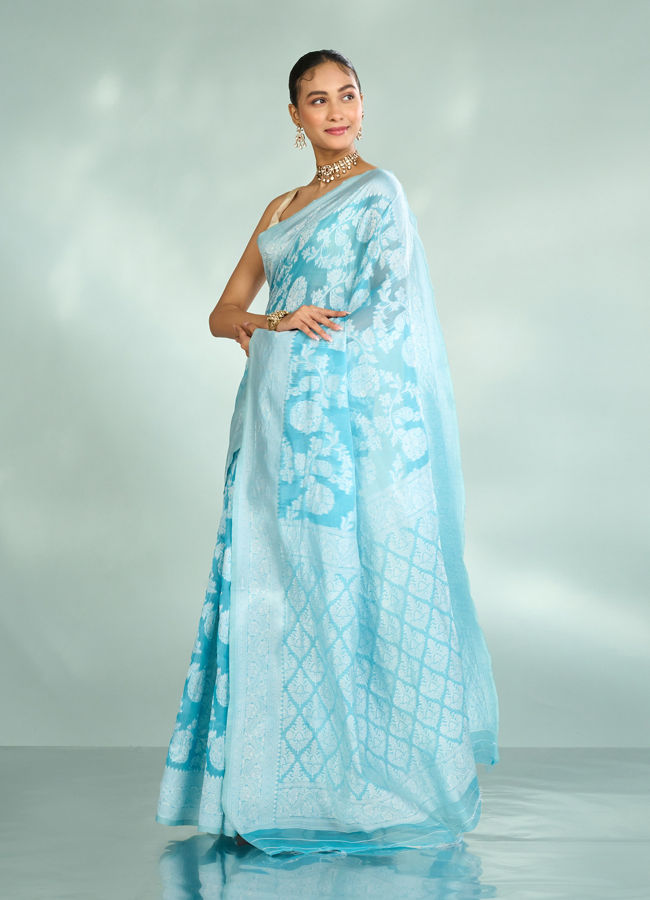 Mohey Women Elegant Light Blue Charm Saree
