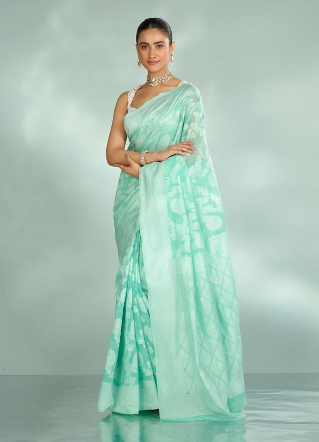 Mohey Women Sea Green Celebration Saree