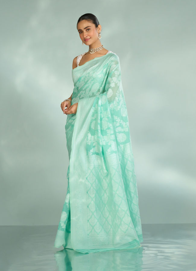 Mohey Women Sea Green Celebration Saree