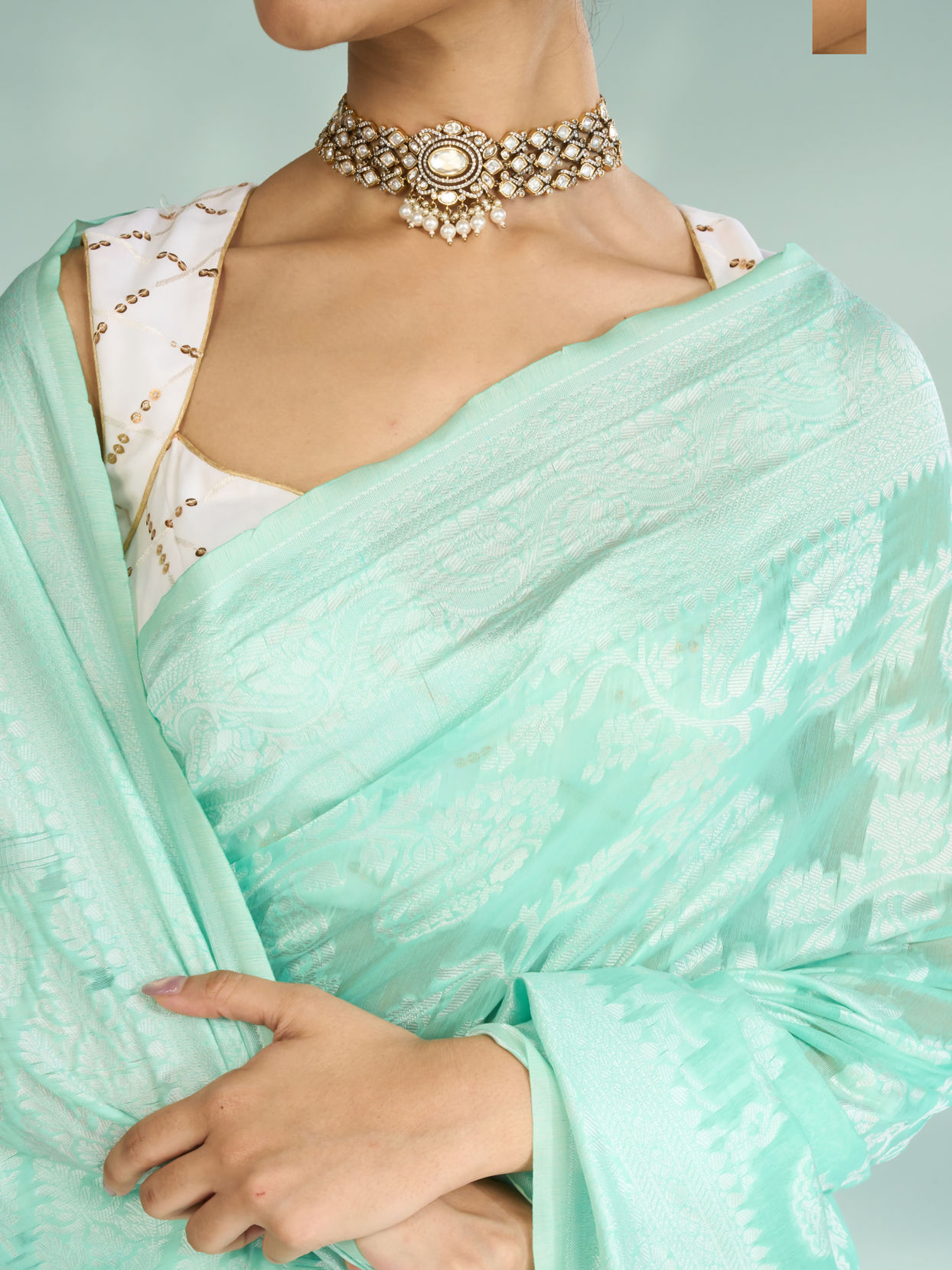 Mohey Women Sea Green Celebration Saree