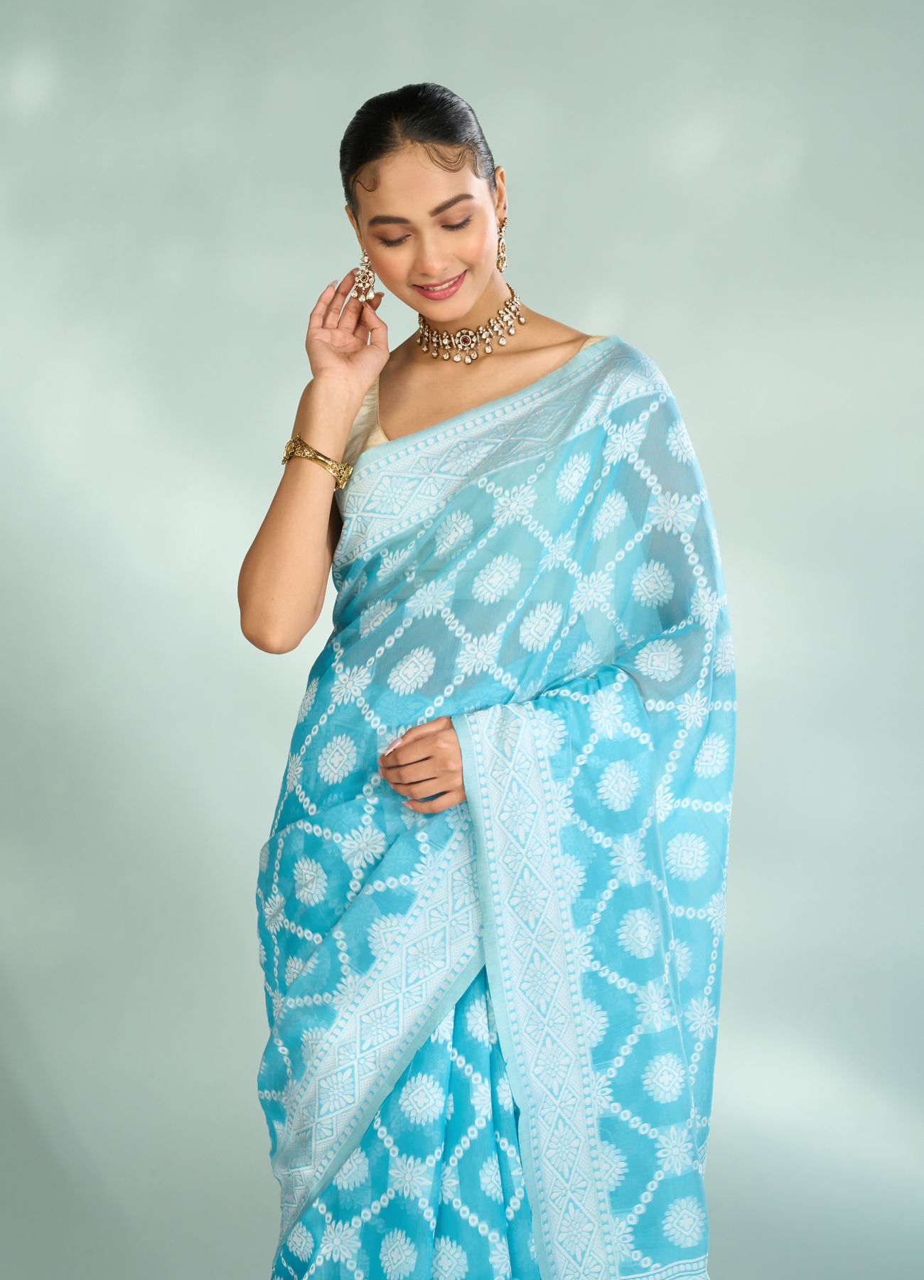 Mohey Women Elegant Light Blue Saree