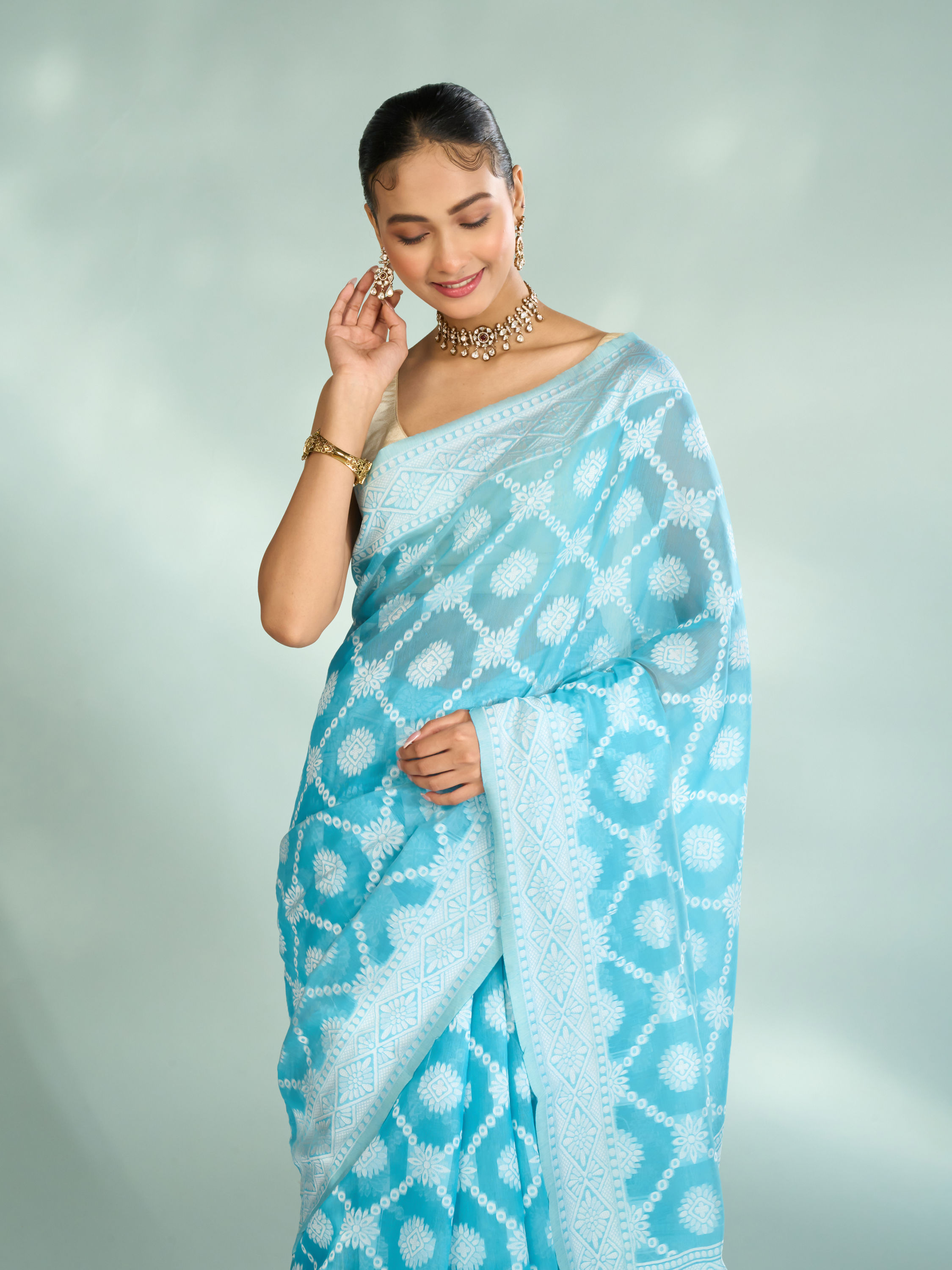 Mohey Women Elegant Light Blue Saree