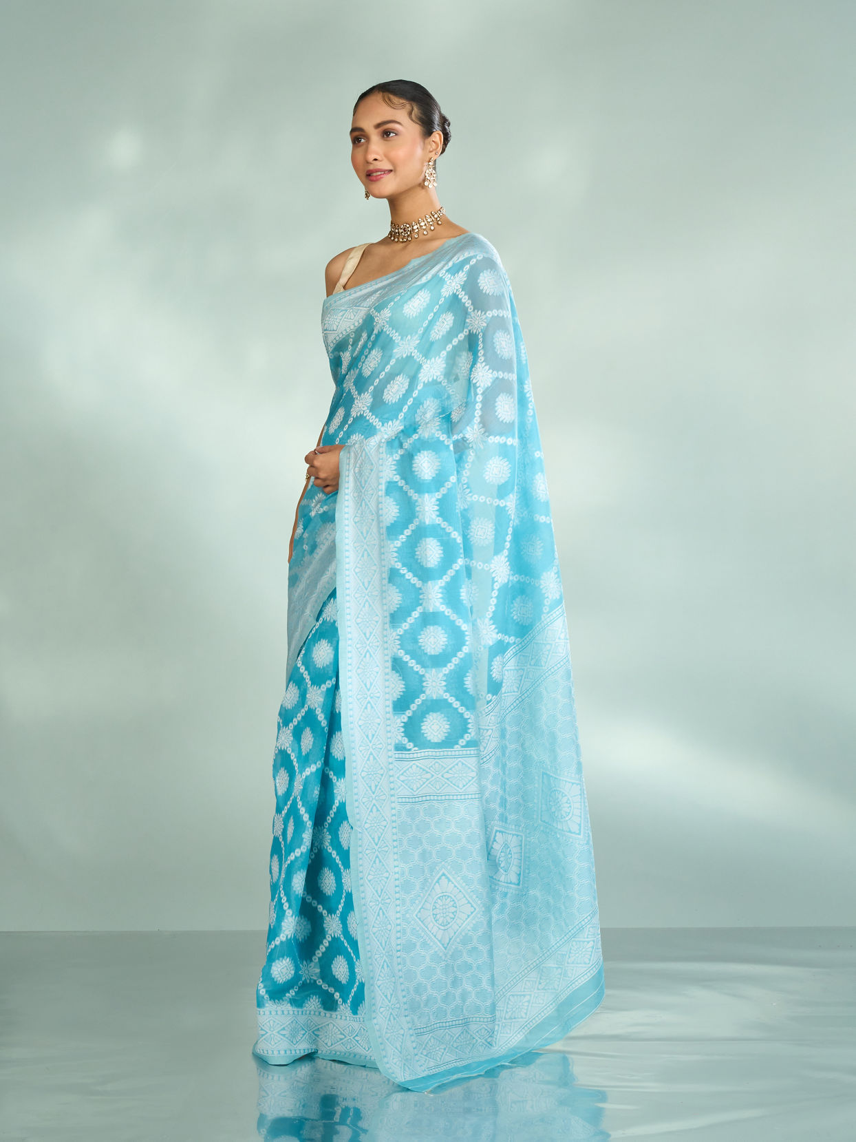 Mohey Women Elegant Light Blue Saree