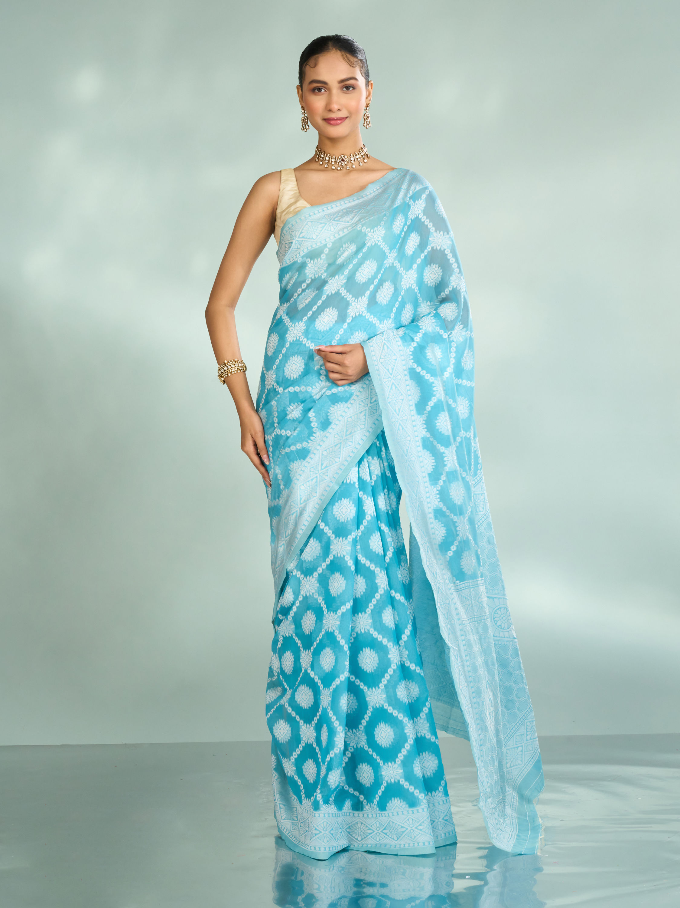 Mohey Women Elegant Light Blue Saree