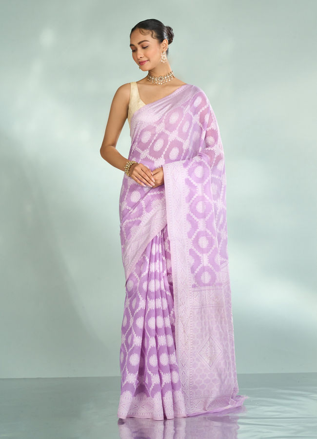Mohey Women Lilac Elegance Saree